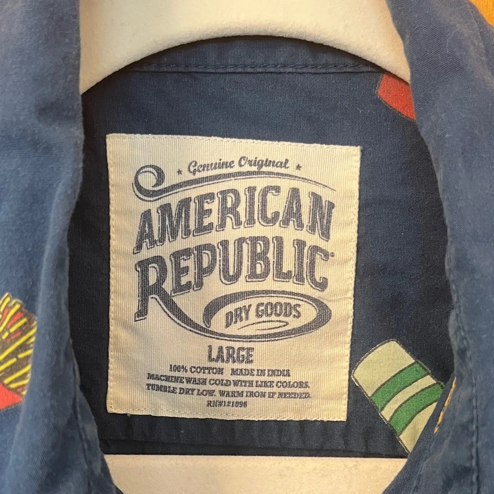 American Republic Navy Blue Fast Food Print Men's Shirt - Picture 2 of 5